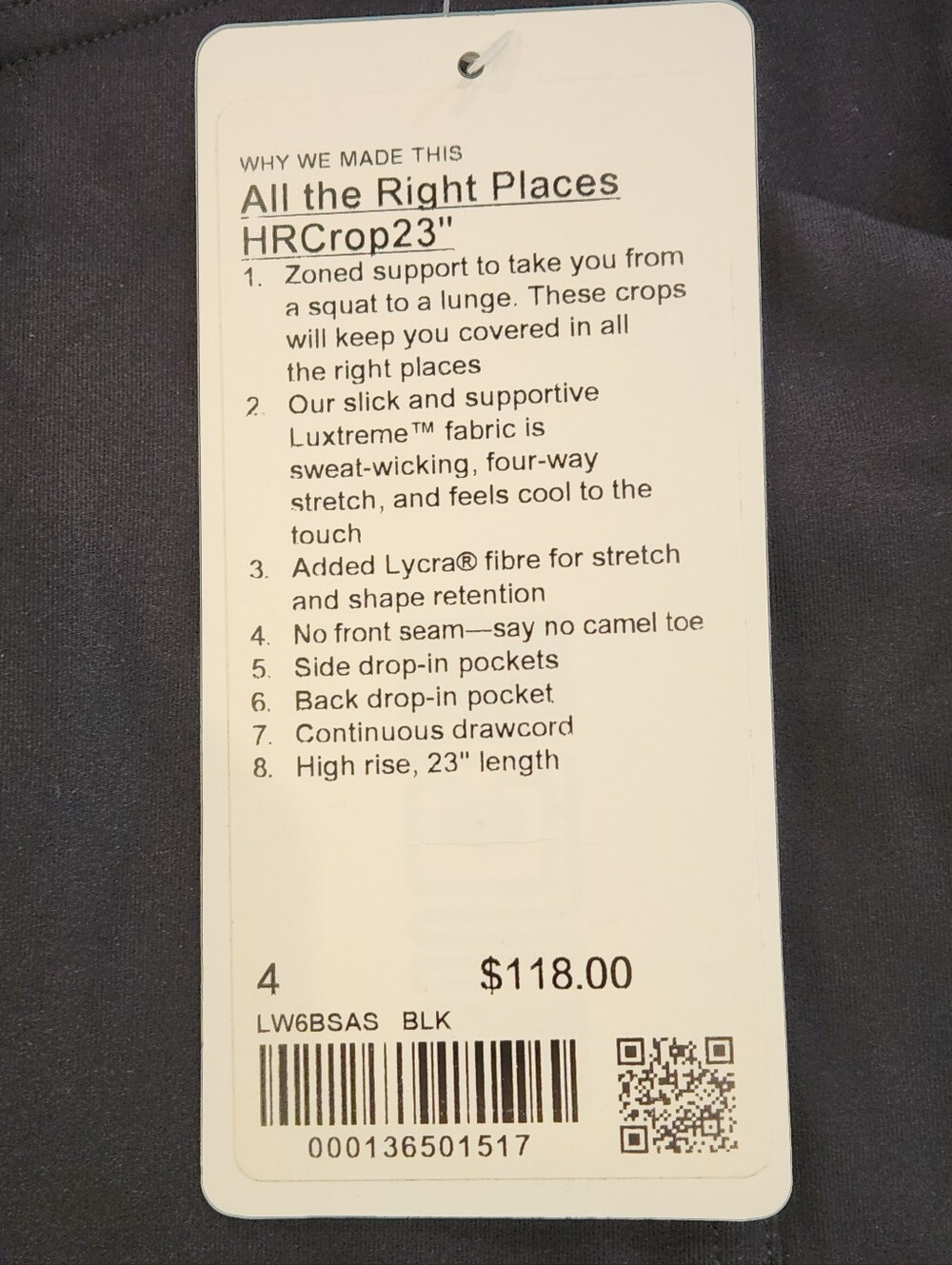 lululemon athletica All The Right Places HRCrop 23" Black Leggings Size 4 - Picture 4 of 4